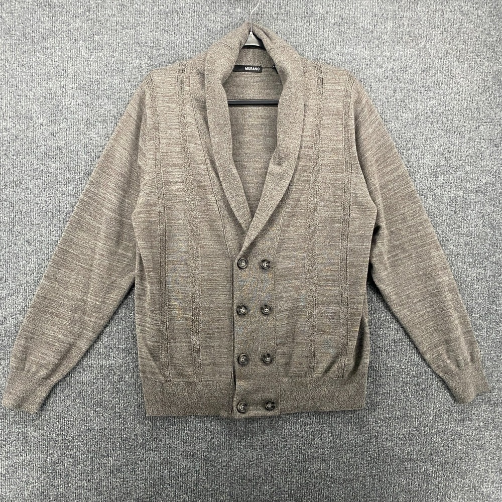 Murano Cardigan Sweater Mens L Brown Knit Double Button Up Long Sleeve Grandpa